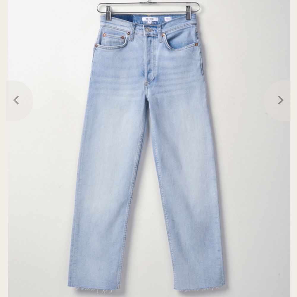 RE/DONE 70’s High Rise Stove Pipe Jeans Crops Raw Edge in Light 14 - Picture 1 of 11